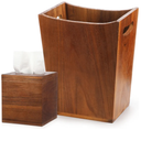 2 Pcs Can Wastebaskets and Tissue Box Set Rectangular Basket Garbage Can for Bathroom, Living Room, Office, Kitchen (Brown)