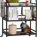 HDANI 3 Tier Metal Rolling Utility Cart,High Capacity Multi Purpose Heavy Duty Cart for Office,Kitchen,Living Room,Bedroom,Black (Large with Basket)