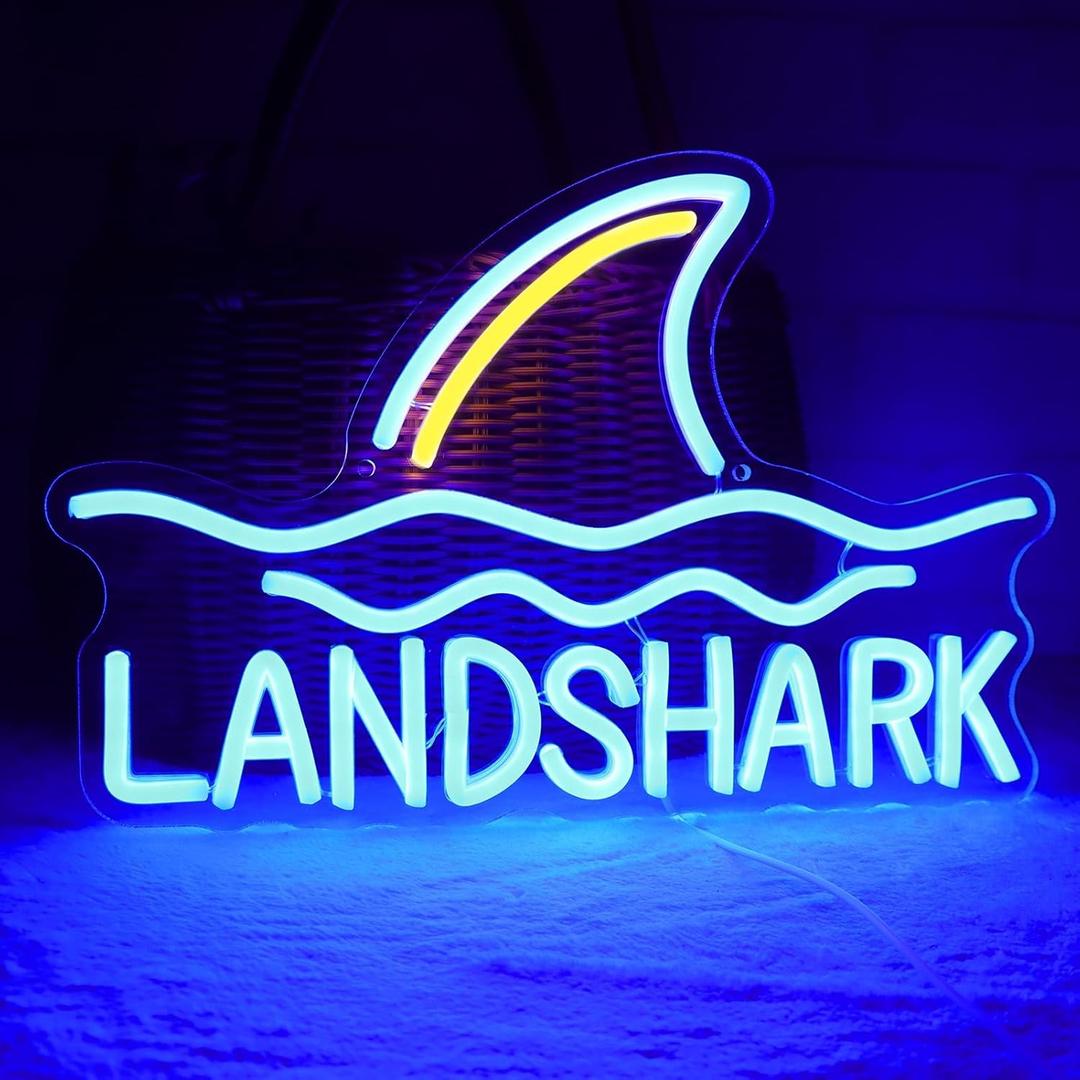 Land Shark Neon Beer Sign LED Shark Neon Lights Lager Neon Signs USB Powered Home Beer Bar Pub Man Cave Game Room Windows Garage Wall 17 x 9.5 IN
