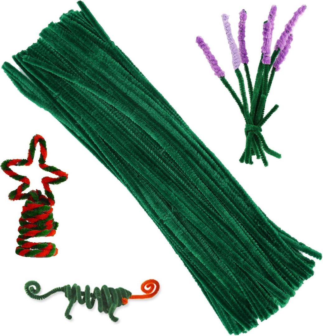 100 Pieces Pipe Cleaners Chenille Stem, Green Pipe Cleaners Set for DIY Arts Crafts Decorations (Green)