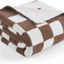Snuggle Sac Checkered Throw Blanket for Couch, Super Soft, Cozy Warm Knit Blankets, Reversible Plaid Fluffy Throws for Sofa, Bed, Checkered Brown, 50x60 Inches