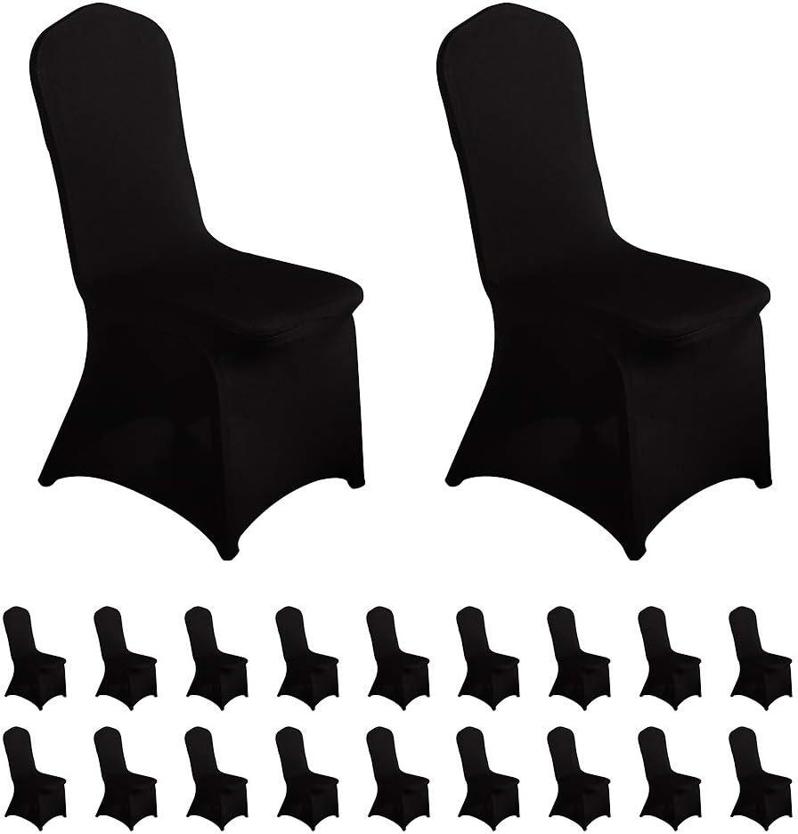 LZY 20pcs Spandex Chair Cover Stretch Slipcovers for Wedding Party, Dining Banquet Chair Decoration Covers (Black, 20)