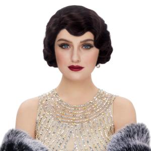 STfantasy 20S Finger Wave Wig Flapper Curly Synthetic Hair for Women 1920s Cosplay Costume Halloween Party Daily Everyday Wear (Dark Brown)