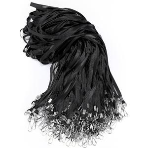 Epakh 200 Pcs Lanyards for ID Name Badge Holder Neck Lanyard Flat with Clips Neck Straps for Office School Nurse (Black)