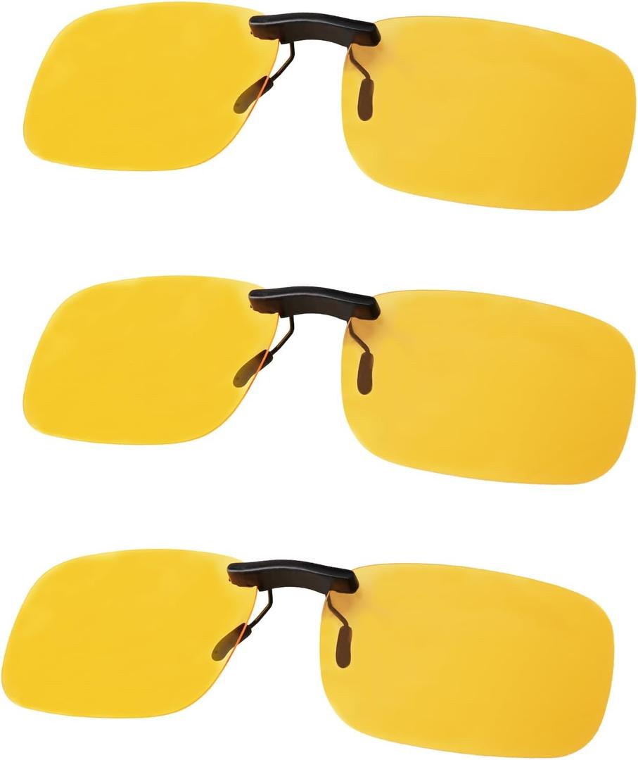 2 x Night Driving Glasses Clip On Night Vision Glasses, Anti Glare HD Polarized Yellow Lens Compact Fit Non-Flip Up