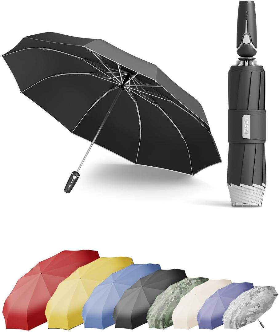 Windproof Travel Umbrella for Rain, Withstand 85MPH Winds, 54 Inch Automatic Reverse Fold Umbrellas Easy Auto Open Close, Portable Compact Umbrella Includes Cover Bag, Perfect for Travel, Car, Commute, Women Men, Backpack (Black)