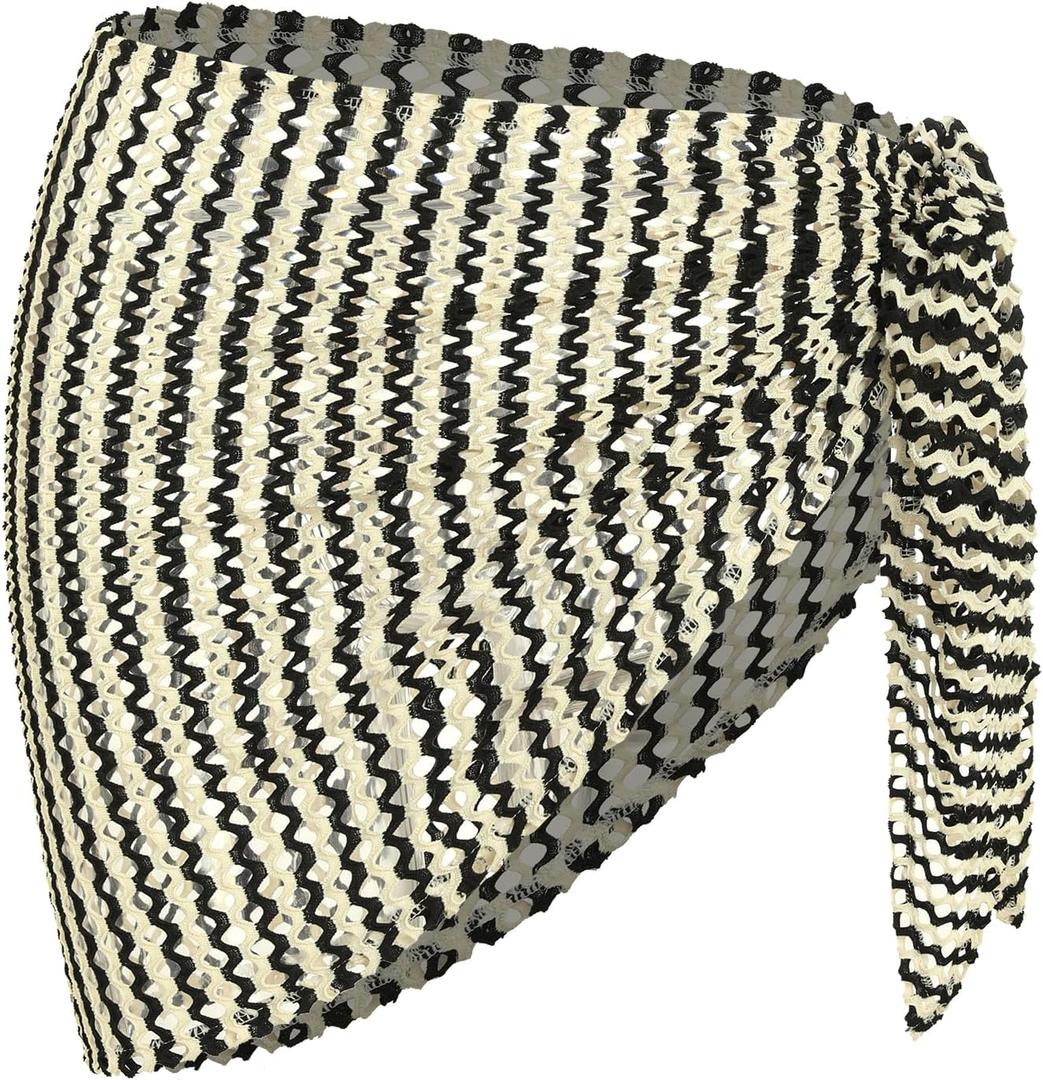 ZAFUL Sarong Coverups for Women Beach Vacation Fishnet See Thru Tie Side Bathing Suit Cover Up Mini Skirt
