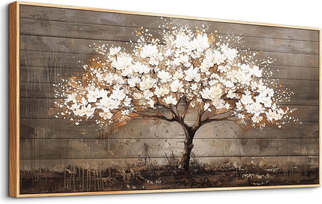 Wapluam Tree Of Life Wall Art,Neutral Abstract Canvas Painting Art Prints,Framed Wall Art,Wall Decor For Living Room,Nature Plant Modern Pictures For Bedroom Bathroom Dining Room Office Artwork 20x40