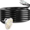 50 ft 16/3 awg 3 Outlet Extension Cord Splitter with Indicator, Waterproof Outdoor Extension Cord with Multiple Outlets, 13A 1625W for Home & Workshop, ETL Listed, Black SJTW