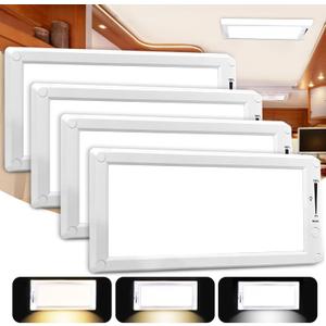 4 Pack RV Lights Interior,3 Color RV LED Super Bright Fixture,12V RV Ceiling Dome Light with ON/Off Dimmable Switch Energy Saving for RV/Camper/Car/Trailer/Boat