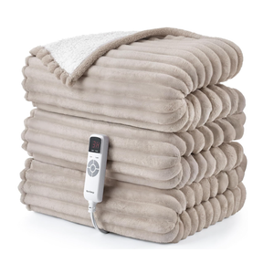 Hansleep Heated Blanket Queen Size Electric Throw Dual Control, Heating Blanket with 9 Heating Levels and 10-Hour Timer Auto Shut Off, Washable Soft Warm Winter Blanket, 80 x 90 Inches, Beige