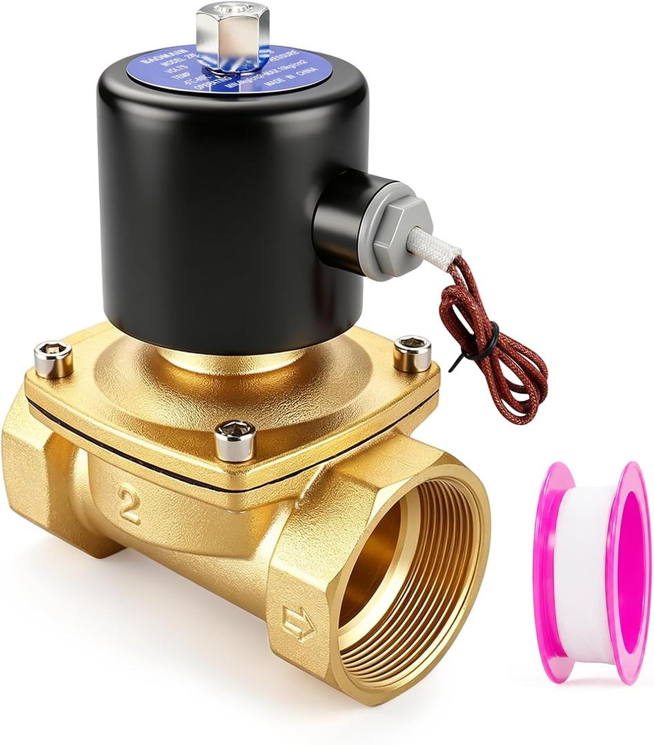 BAOMAIN 2 inch Brass Electric Solenoid Valve,DC 12V Normally Open (NO),DN50 Direct Acting Pneumatic Valve for Water Air Gas,2W-500-50K