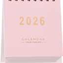 Mini Desk Calendar 2026 - Standing Flip Monthly Small Desktop Calendar Runs from Now to Dec 2026-250 GSM Thick Paper Twin-Wire Binding for for Home School, or Office (Pink)