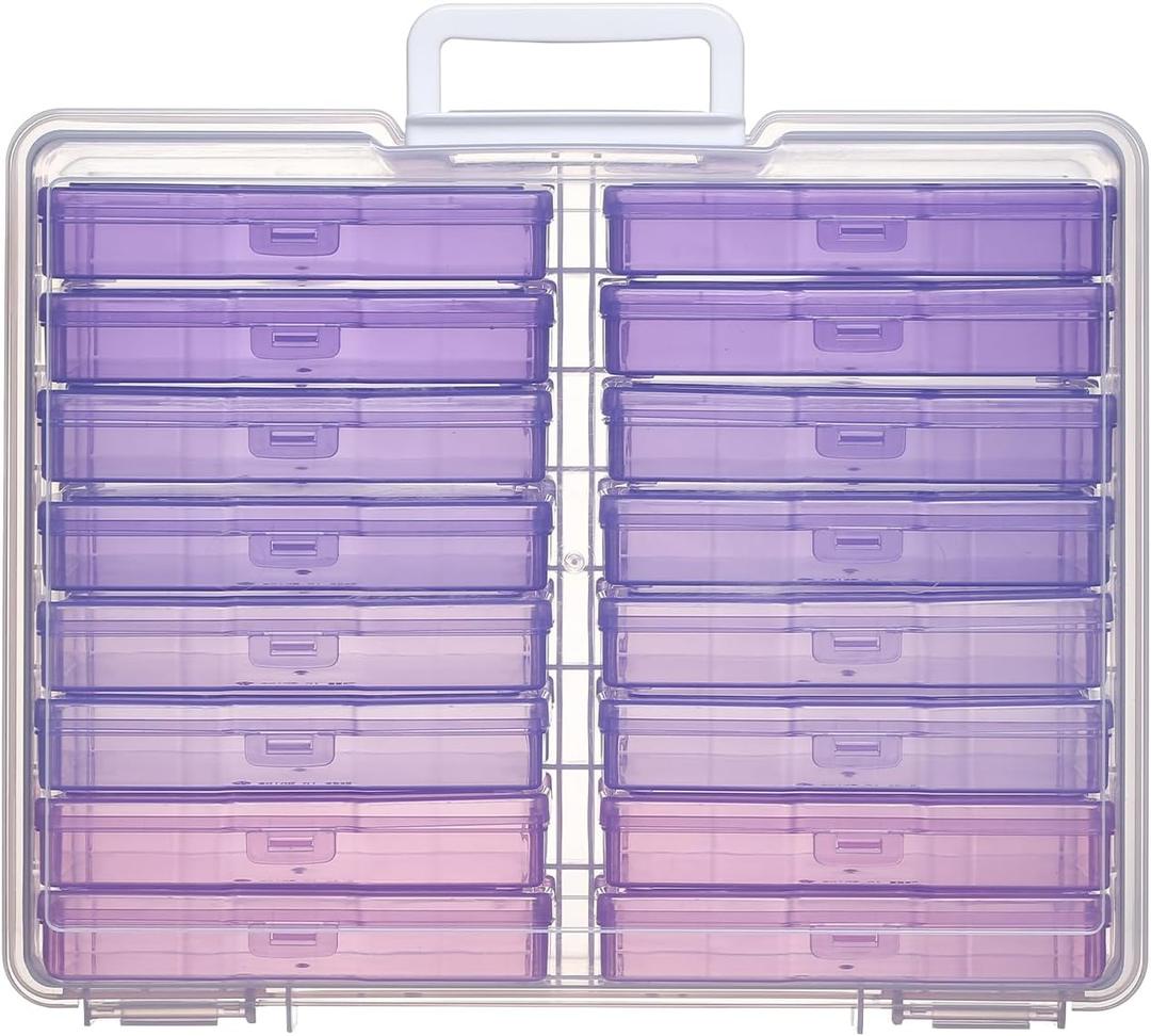 4x6 Photo Storage Box with Handle - Craft Keeper, 16 Inner Cases - Large Gradient Purple Series