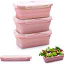 Alimat PluS 27oz Silicone Food Storage Containers, 3 Pack Set 800ml Collapsible Food Storage Containers with Lids(Pink)