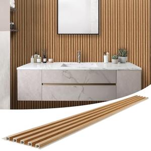 LARWORKS WPC Slat Wall Panels 8 Pack 96" x 8.2", Waterproof Fluted Wall Paneling, Accent 3D Wall Panel for Wall Decor, Bathroom, Bedroom, Office - Widen High Grille Elm (Cover Approx.44 sq.ft)