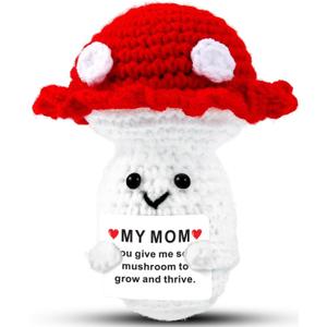 3 x Gifts for Mom Mothers Day Positive Mushroom - Crochet Birthday Gifts for Mother Wife from Daughter, I Have So Mushroom for You in My Heart Love Support Doll with Emotional Cards Desk Decors (My Mom)
