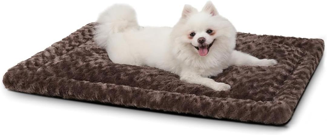 Washable Dog Bed Mat Reversible Dog Crate Pad Soft Fluffy Pet Kennel Beds Dog Sleeping Mattress for Large Jumbo Medium Small Dogs, 29 x 18 Inch, Brown