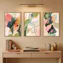 DRACIT Colorful Abstract Framed Canvas Wall Art Set,Modern Multicolor Pastel Minimalist Line Wall Decor,Boho Green and Pink Painting for Living Room,Bedroom-16 x24 x3