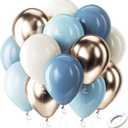 Bezente Dusty Blue Gold Balloons Kit, 60pcs 12 inch Dusty Baby Blue Sand White Champagne Gold Helium Latex Balloons for Baby Bridal Shower Gender Reveal Wedding Engagement Birthday Party Decorations