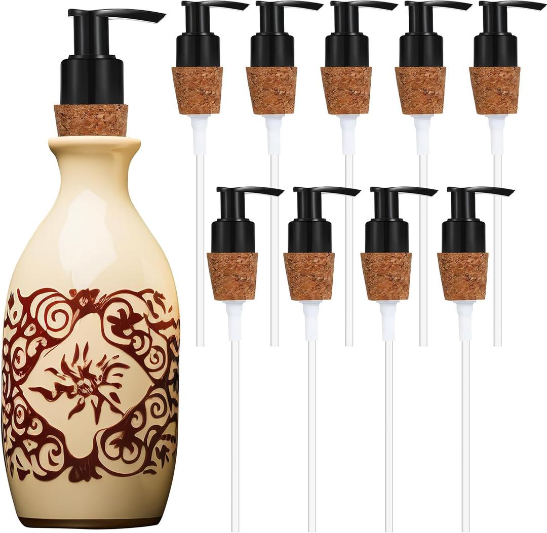 Tioncy 10 Pcs Soap Dispenser Pump with Cork Stopper Easy Press in Replacement Soap Pump Dispenser for Bottles Mason DIY Soap Lotion Jars (Black)