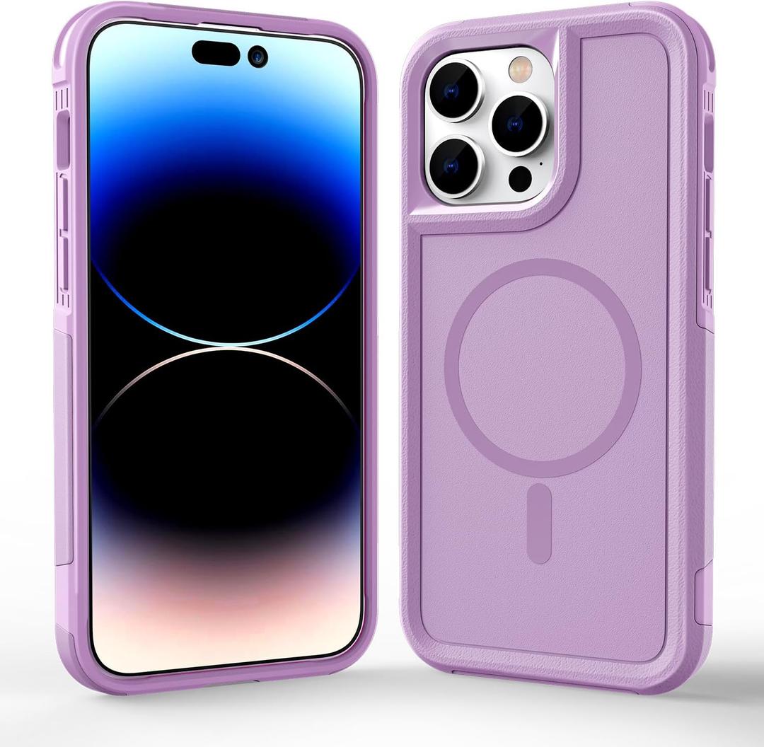Sansunto Magnetic Case for iPhone 15 Pro Max 6.7, Compatible with MagSafe, Shockproof Dual Layer Slim Lightweight Back Phone Cover 6.7 inch, Raised Edges Protect Camera & Screen (Lilac)