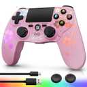 Kujian Wireless Controller for PS4 with RGB LED Modes, Gaming Remote for PS4 with1000mAh Battery/Dual Shock/6-Axis Gyro/3.5mm Audio Jack/Speaker, Gaming Controller for Playstation 4/PS3 (Pink)