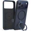 TORRAS Q3 Silicone 360 Spin for iPhone 17 Pro Case with Stand, Fit for MagSafe, Magnetic Ring Kickstand with Camera Control, Liquid Silicone Rubber Soft Phone Case for iPhone 17 Pro 6.3'', Deep Blue