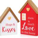 Valentine's Day Wooden Cottage Decor SetRustic Farmhouse"Hugs & Kisses"and"Love in This Home" Signs, Romantic Table Top Decoration for Tiered Tray, Shelf, Mantel, or Bedroom