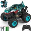 DYODYORC Remote Control Car, 2.4Ghz All Terrain Dinosaur Monster Truck Toys, RC Truck with Music, 3 Lighting Effects, 360 Stunt Capable, All Included Ready to Run, Toy Gifts for Boys and Girls (Cyan)