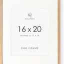 16x20 Picture Frame, Solid Oak 16x20 Picture Frame with Mat, 20x16 Natural Wood Frame for Wall Art Photo, Set of 1