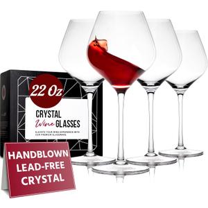 Gusto Nostro Crystal Wine Glasses Set of 4, 22 Oz Long Stem Modern Wine Glasses for White and Red Wine, Dishwasher Safe, Fancy, Elegant, Large and Tall Wine Glass for Wedding Christmas Anniversary (Crystal Design 3)