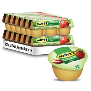 Mott's No Sugar Added Applesauce, 3.9 Oz Cups, 72 Count (12 Packs Of 6), Good Source Of Vitamin C, No Artificial Flavors (EXP 12/03/26)