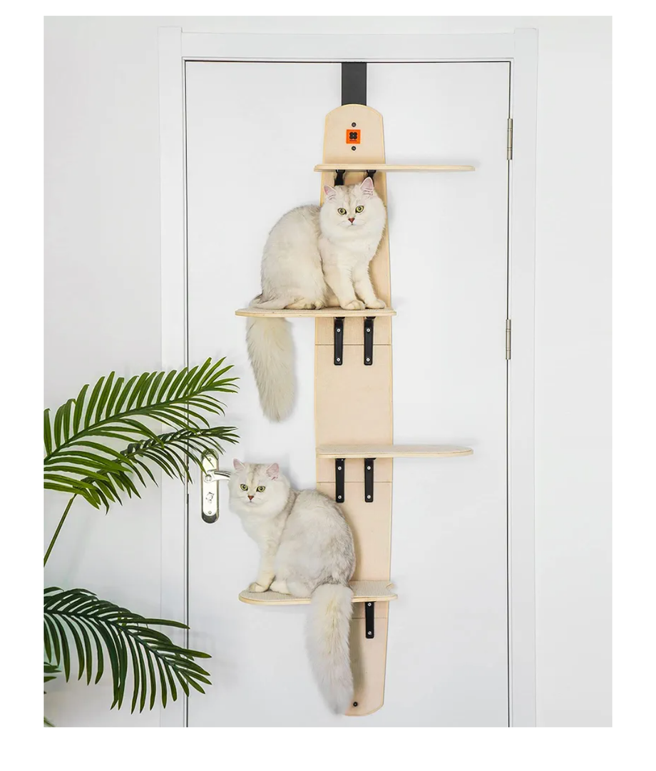 MEWOOFUN 4Levels Door Hanging Cat Climber Door Mounted Vertical Cat Tree Tower with Carpeted Plank for Indoor Cats (Door Mounted67.3" H X 22.3" L X 10.5”W)