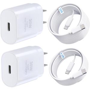 iPhone 15 16 Charger, 30W Super Fast Charging, USB C Block Type C Cable Cord [ 6.6ft + 10ft ] for iPhone 16,16 Plus,16 Pro,16 Pro Max, iPhone15, iPad Pro 12.9/11, Galaxy S25, S24,S23-2Pack (White)