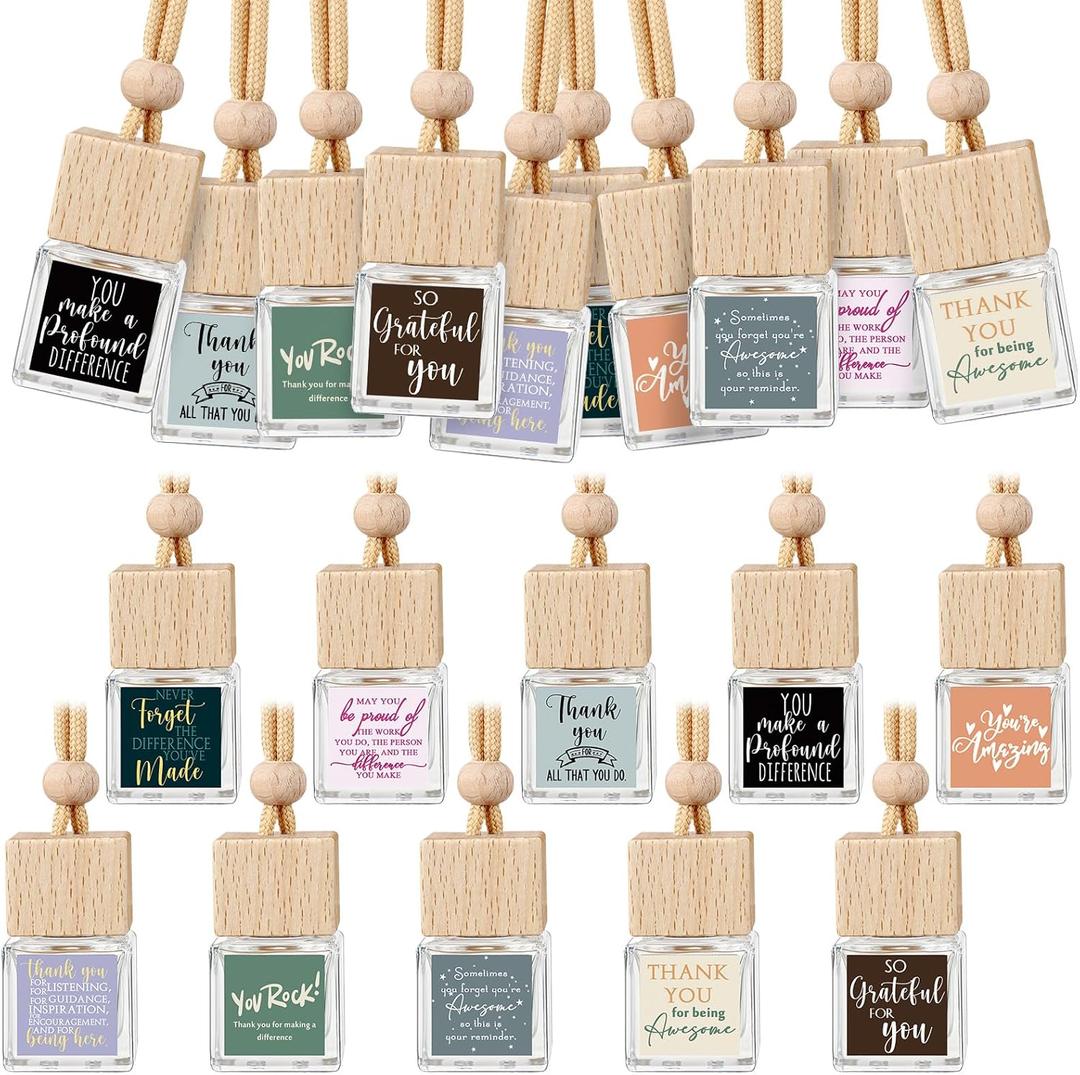 Havawish 30 Pcs Appreciation Gift Bulk for Employee Staff Empty Glass Essential Oil Diffuser Car Air Freshener Diffuser for Teachers Hanging Ornament Inspirational Team Thank You Gift