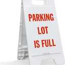 SmartSign 25 x 12 inch Parking Lot Is Full Two-Sided Folding Floor Sign, Digitally Printed Plastic, Red & White