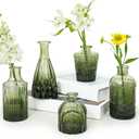 SUPMIND Glass Bud Vase Set of 5, Green Small Flower Vases for Centerpieces in Bulk, Mini Vintage Vase for Rustic Wedding, Home,Table Decoration