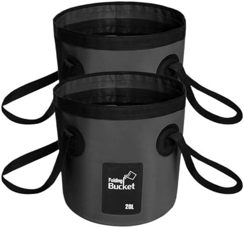 BANCHELLE Collapsible Bucket Water Container Portable Folding Camp Wash Basin for Outdoor Traveling Hiking Fishing Car Washing Gardening Camping 2 PCS, Black, 20 L