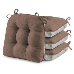 puredown® Chair Cushions for Dining Chairs, Tufted Memory Foam Chair Pads with NonSlip Backing, Kitchen Seat Cushions with Ties, Washable Seat Pad Set of 4, 15.5" x 15.5" x 4", Coffee