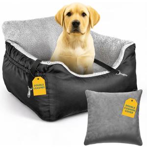 JOTADE Dog Car Seat for Small & Medium Dogs  Washable & Reversible Pet Travel Booster Seat, Double Safety Leashes, Anti-Slip Design, Extra Cushion Cover, Easy Install Puppy Car seat up to 35 lbs