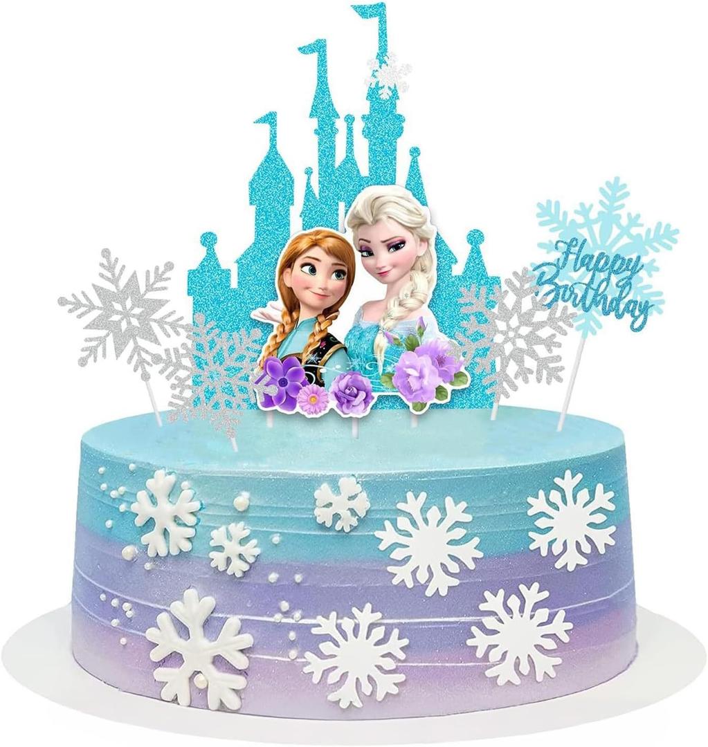 6 Pcs Cute Anime Birthday Cake Toppers, Snow Theme Princess Cake Decorations, Perfect for Birthday Parties, Themed Parties, and Everyday Celebrations