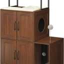 HOOBRO Litter Box Enclosure, Litter Box Furniture with Storage, 2-in-1 Hidden Cat Furniture with Shelf, 2 Dangling Plush Balls and 1 Toy Ball, Large Wooden Cat Washroom, Walnut WL78MW01
