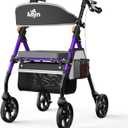Aojin Lightweight Foldable Rollator Walkers with Seat for Seniors, 350 lb Capacity, 8'' Wheels, 17.7" Big Seat, 6-Position Adjustable Height, Ultralight Aluminum Frame Rolling Walker (Purple)