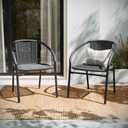 Flash Furniture Lila 2 Pack Gray Rattan Indoor-Outdoor Restaurant Stack Chair