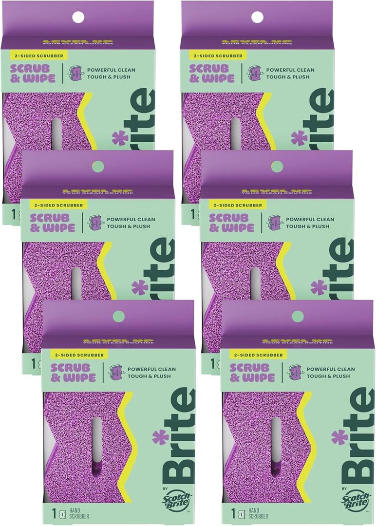 Brite by Scotch-Brite Scrub & Wipe Scrubber, 6 Pack of Scrubbers (Fuschia Frenzy)
