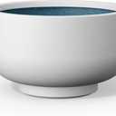 Kante 13.8 Inch Dia Concrete Bowl Planter, Large Tapered Bottom Plant Pot with Drainage, Smooth White Finish with Aqua Blue Interior, Ideal for Porch, Home, Garden, Patio