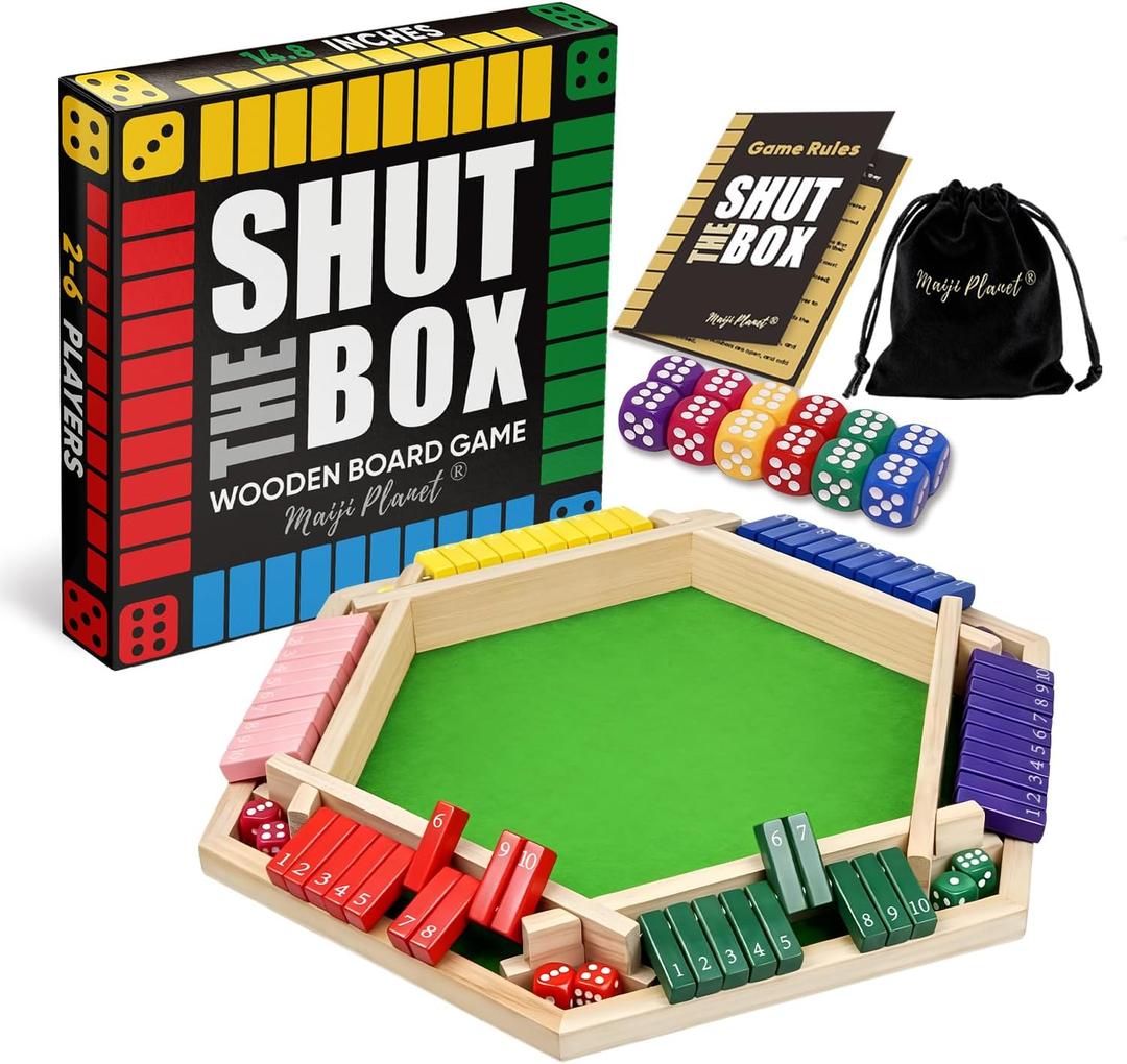Original Classic 2-6 Player Shut The Box Game, Math Dice Board Game for Family Night Classroom Travel, Wooden Classic Table Top for Group Kid Adult Senior Party Easy Quick and Fun