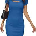 VICHYIE Womens Summer Dresses Cutout One Piece Ribbed Bodycon Mini Short Sleeve Casual Slim Fitted Pencil Dresses Large Blue
