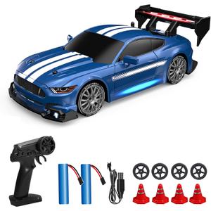 1:24 Scale RC Drift Car, 30KM/H 4WD 2.4GHz Remote Control Cars with LED Light, Racing and 4 Drifting Wheels, High Speed RC Racing Cars Perfect Toy Gift for Teen Adults (Blue)
